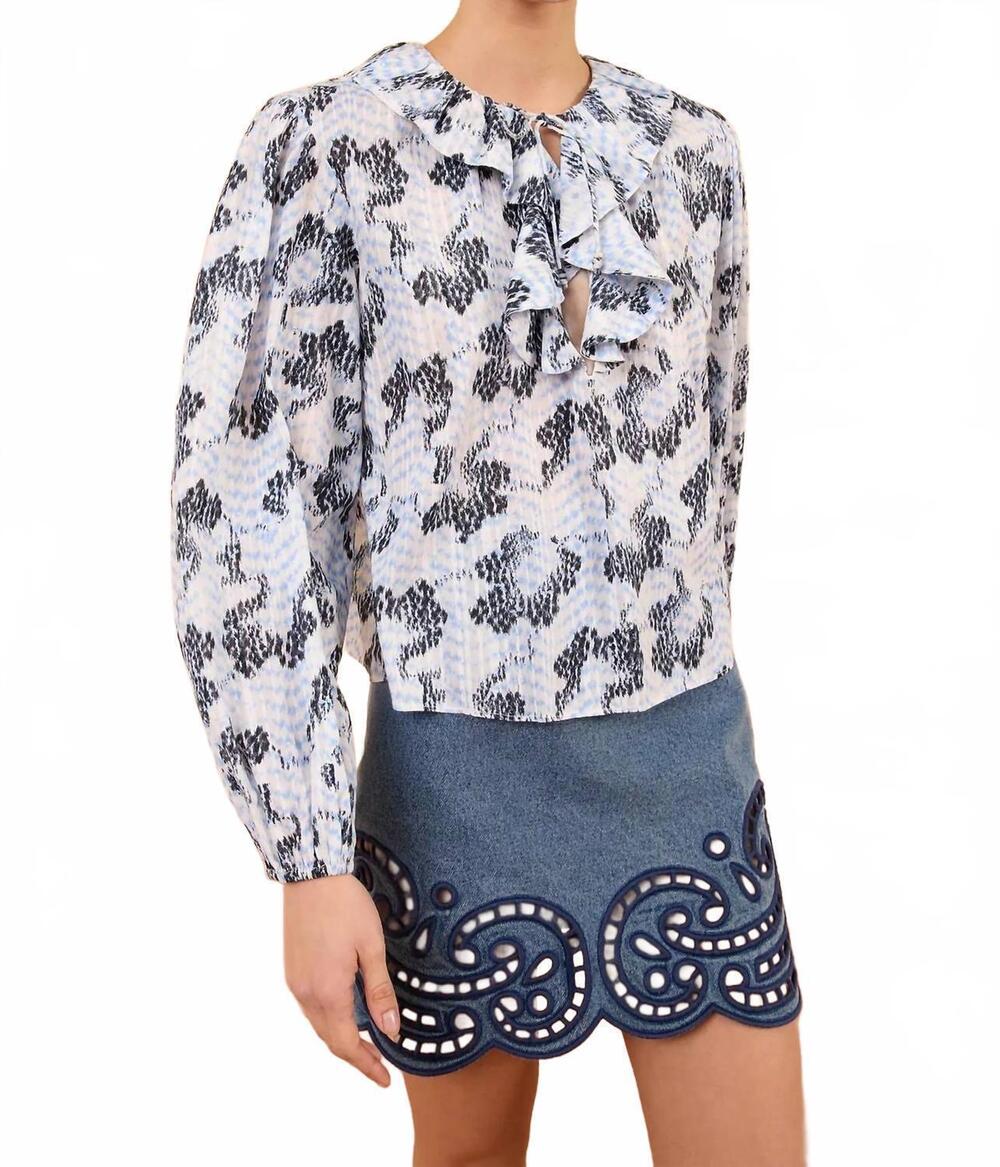 NEW ULLA JOHNSON siena long sleeve ruffle top in ciel